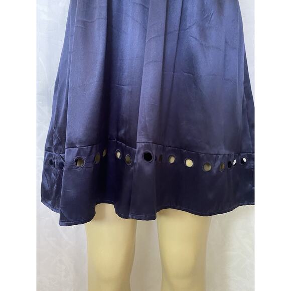See By Chloe Silk Dress Satin Blue Navy V Neck Short Flutter Sleeve Eyel… - Picture 4 of 9